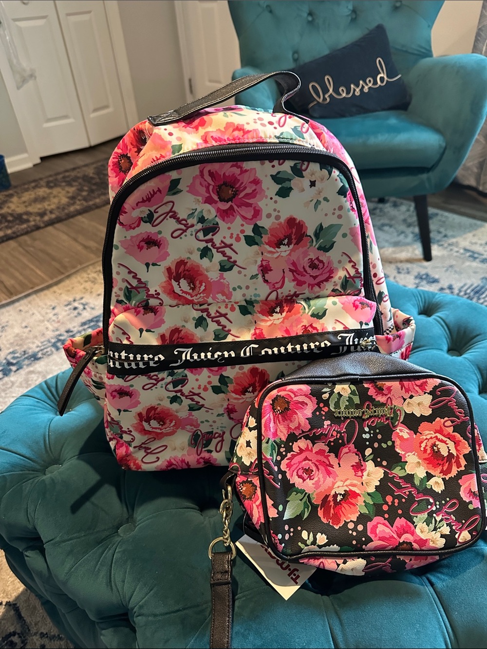 Juicy Couture Pink Floral Backpack and Crossbody Set